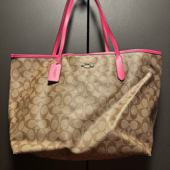 EUC…Coach Signature Canvas Tote Bag - Tan and Pink - Picture 9 of 15
